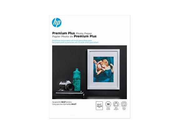HP Premium Plus Photo Paper, Glossy, 80 lb, 8.5 x 11 in. (216 x 279 mm), 50 sheets CR664A