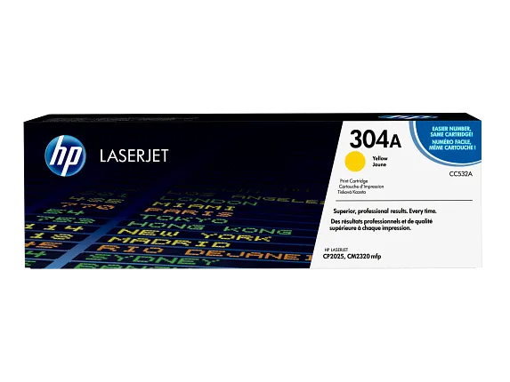 Series 1 of 8 HP Laser Toner Cartridges and Kits, HP 304A Yellow Original LaserJet Toner Cartridge, CC532A