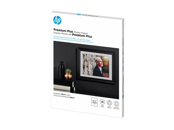 HP Premium Plus Photo Paper, Satin, 80 lb, 8.5 x 11 in. (216 x 279 mm), 50 sheets CR667A - Left