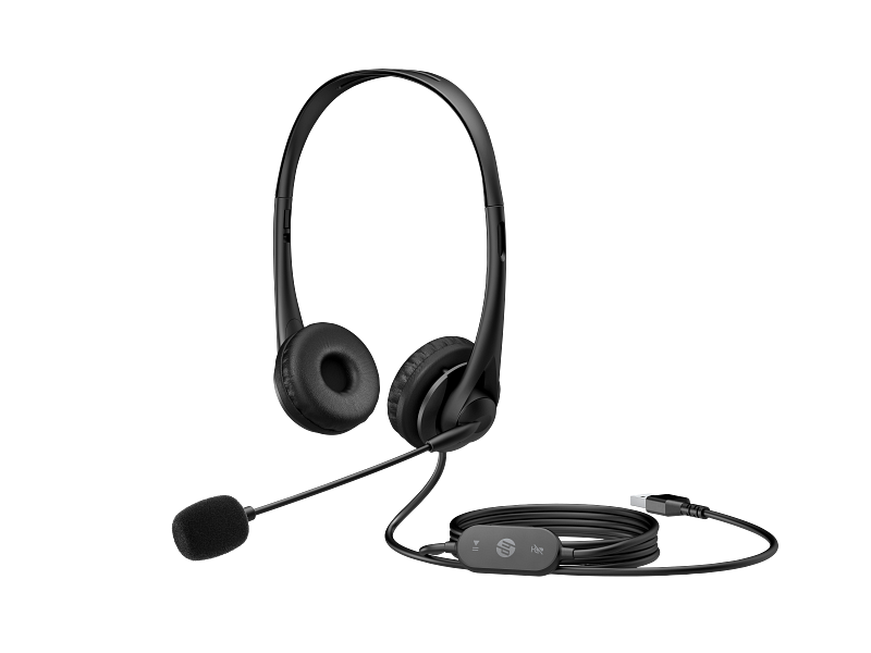21C2 - HP Stereo USB Headset G2 Shadow Black Coreset Front Left Boom Down