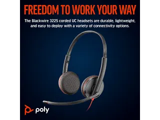 Poly Blackwire 3225 Stereo USB-C Headset Plug +USB-C/A Adapter