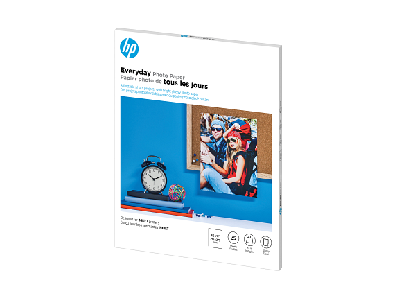 HP Everyday Photo Paper, Glossy, 52 lb, 8.5 x 11 in. (216 x 279 mm), 25 sheets Q5498A - Left