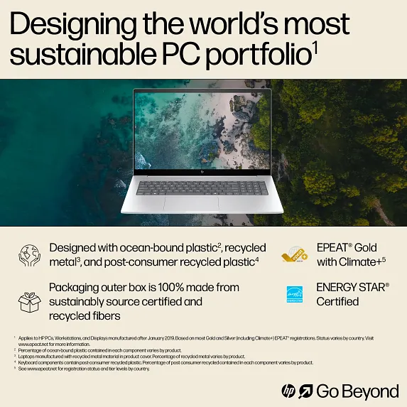 Series 9 of 16 HP Home Laptop PCs, HP Envy Laptop 17, Windows 11 Home, 17.3", Touch screen, Intel® Core™ Ultra 7, 16GB RAM, 512GB SSD, FHD, Glacier silver