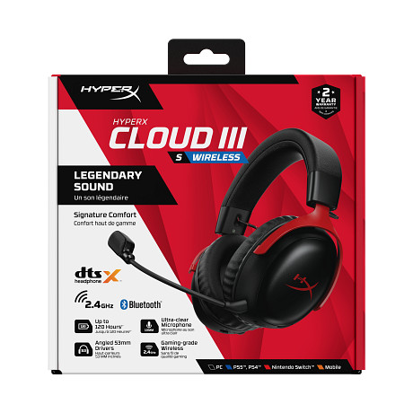 HyperX Cloud III S vezeték nélküli gamer headset (fekete/piros)