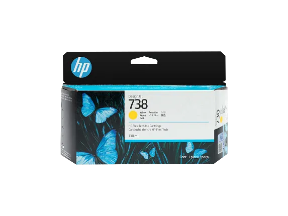Ink Supplies, HP 738 130-ml Yellow DesignJet Ink Cartridge, 498N7A