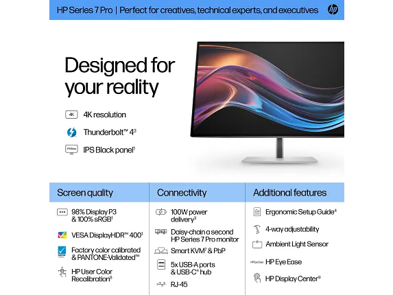 HP Series 7 Pro 27 inch 4K Thunderbolt 4 Monitor - 727pk, цвет: 4k Uhd (3840 X 2160) — фото 6