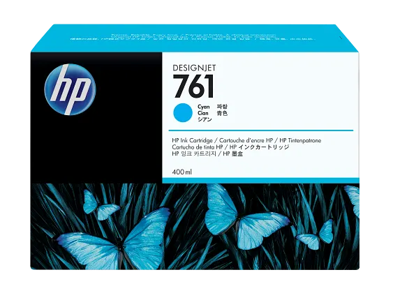 Ink Supplies, HP 761 400-ml Cyan DesignJet Ink Cartridge, CM994A