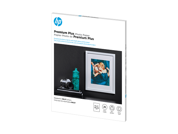 HP Premium Plus Photo Paper, Glossy, 80 lb, 8.5 x 11 in. (216 x 279 mm), 25 sheets CR670A - Left