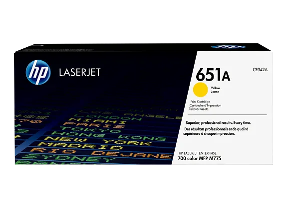 HP Laser Toner Cartridges and Kits, HP 651A Yellow Original LaserJet Toner Cartridge, CE342A