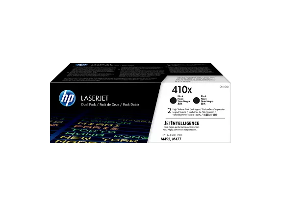 HP Laser Toner Cartridges and Kits, HP 410X 2-pack High Yield Black Original LaserJet Toner Cartridges, CF410XD