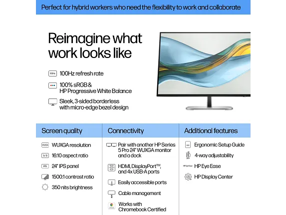 HP Series 5 Pro 24 inch Wuxga Monitor - 524pn, цвет: Wuxga (1920 X 1200) — фото 7
