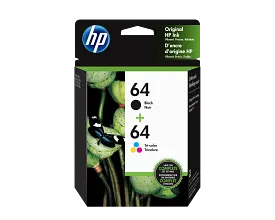 HP 64 2-pack Black/Tri-color Original Ink Cartridges, X4D92AN#140