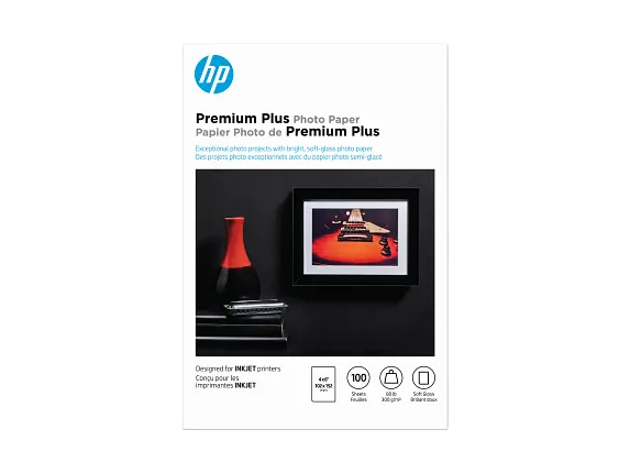 HP Photo Papers, HP Premium Plus Photo Paper, Satin, 80 lb, 4 x 6 in. (101 x 152 mm), 100 sheets CR666A