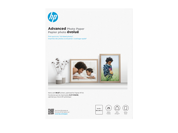 HP Advanced Photo Paper Glossy 65 lb 8 x 10 in. (203 x 254 mm) 25 sheets - Center