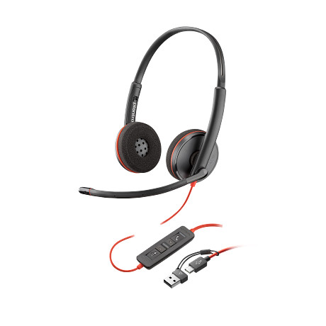 HP 93S87AA Poly Blackwire 3220 sztereó USB-C headset + USB-C–USB-A-adapter