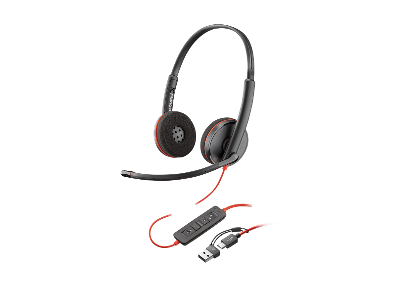 Poly Blackwire 3220 Corded UC Headset with USB-C to USB-A Adapter