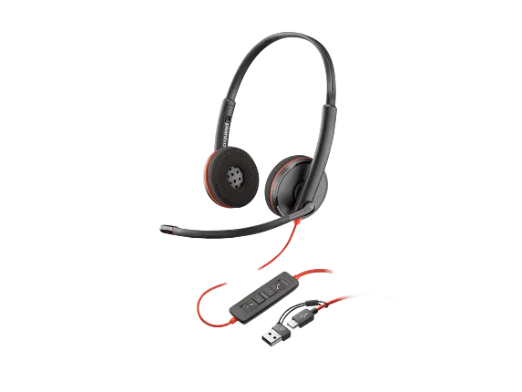Audio, Poly Blackwire 3220 Stereo USB-C Headset +USB-C/A Adapter