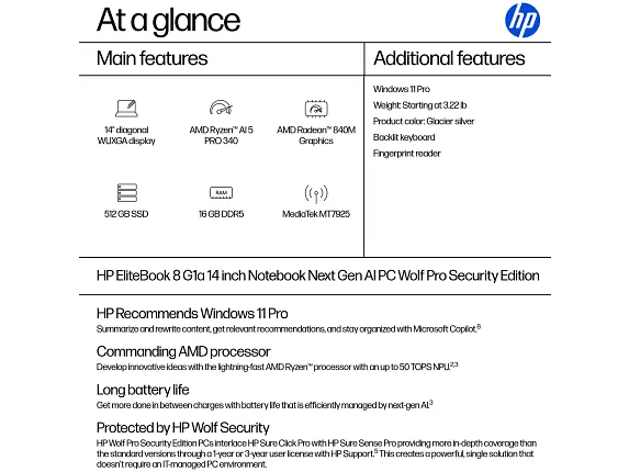HP EliteBook 8 G1a 14 inch Notebook Next Gen AI PC, цвет: Amd Ryzen Ai 5 Pro 340, 16 Gb, 512 Gb — фото 7