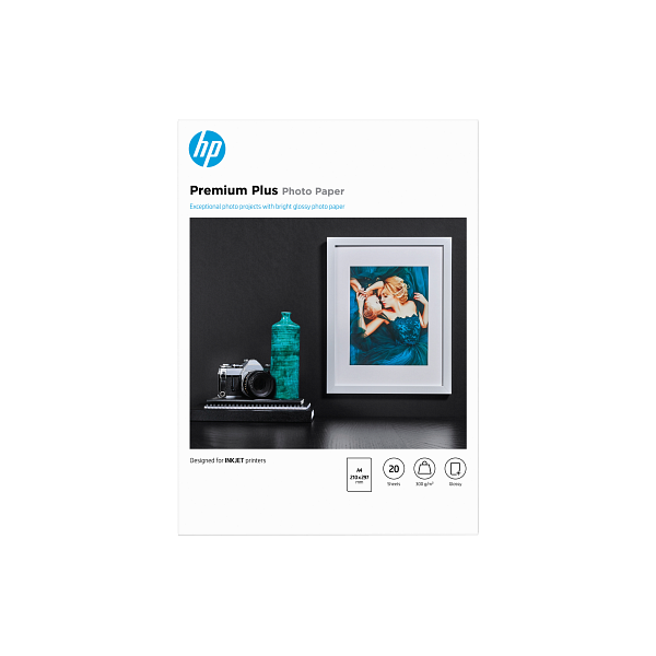 HP Premium Plus Photo Paper, Glossy, FSC, A4 size, 20 shts, CR672A CR672-00003
