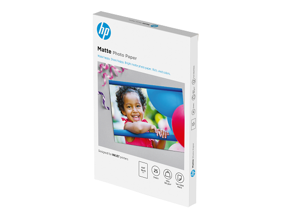 HP Matte Photo Paper, 48 lb, 4 x 6 in. (101 x 152 mm), 25 sheets 6QH46A - Left