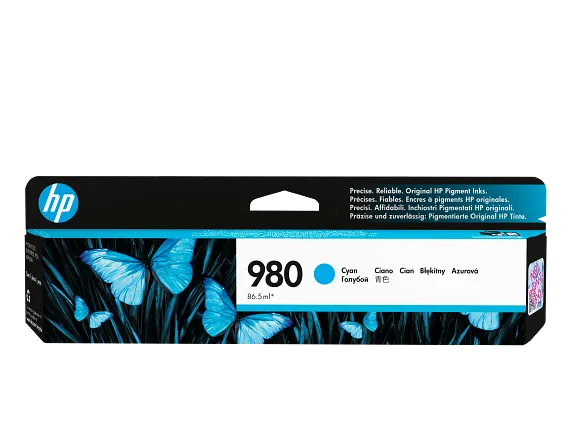 Series 1 of 9 Ink Supplies, HP 980 Cyan Original Ink Cartridge, D8J07A