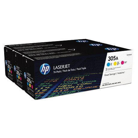 HP 305A CF370AM 3 darabos kiszerelésű eredeti ciánkék bíbor sárga toner / festékkazetta LaserJet Pro 300 400 sorozathoz M351 M375 M451 M475 (3*2600 old.)