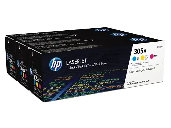 HP 305A 3-pack Cyan/Magenta/Yellow Original LaserJet Toner Cartridges, CF370AM