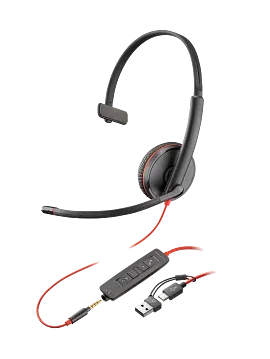Poly Blackwire 3215 Monaural USB-C Headset +3.5mm Plug +USB-C/A Adapter