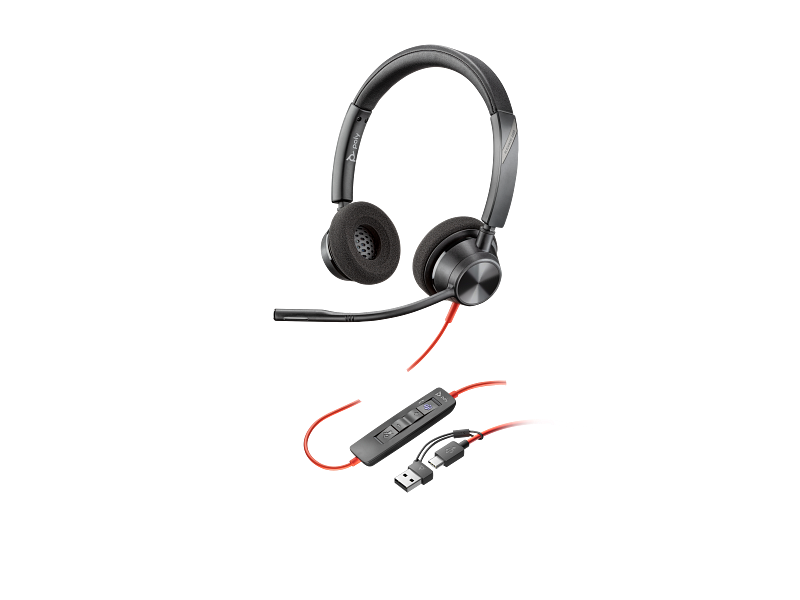 Poly Blackwire 3320-M Corded UC Headset with USB-C to USB-A Adapter