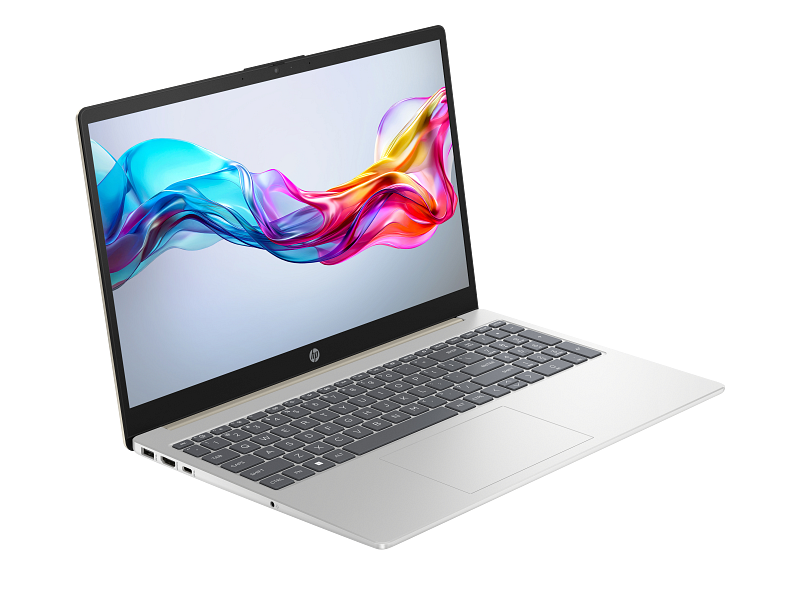 23C1 - HP 15.6 inch Laptop PC INTEL OPP FFPlus WarmGold NT HDcam nonFPR nonODD nonBackLit Premium Background CoreSet FrontRight WhiteBG With Screen