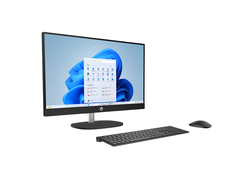 25C1 All-in-One Desktop PC 24 Jet Black Dark Grey Felt T NT HAS Swiss Brie 2.0 Copilot Core Set FrontRight CamDown WhiteBG