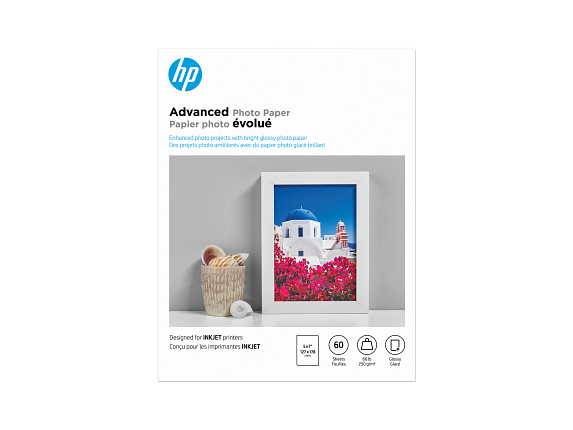 HP Advanced Photo Paper, Glossy, 65 lb, 5 x 7 in. (127 x 178 mm), 60 sheets Q8690A - Center