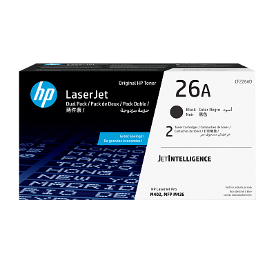 HP 26A Original Average Yield Laser Toner Cartridge - Dual Pack - Black - 2 / Carton - 3100 Pages