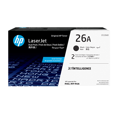 HP 26A Original Average Yield Laser Toner Cartridge - Dual Pack - Black - 2 / Carton - 3100 Pages