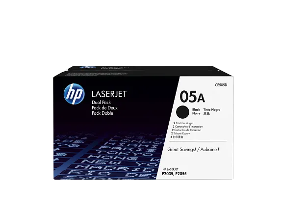 HP Laser Toner Cartridges and Kits, HP 05A 2-pack Black Original LaserJet Toner Cartridges, CE505D