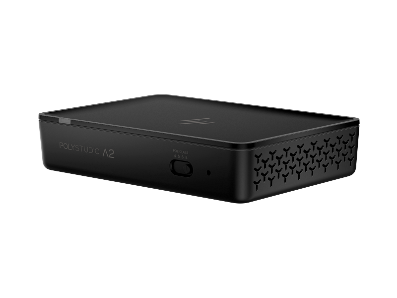 HP Poly Studio A2 Audio Bridge w/ CAT6A and Mic Extension Cable and Mounting Plate,(Black), Warranty 1-year, -B22X2AA 4 HP Poly Studio A2 Audio Bridge_Black_Catalog_TransparentBG_FrontLeft