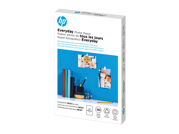 HP Everyday Photo Paper, Glossy, 52 lb, 4 x 6 in. (101 x 152 mm), 100 sheets CR759A - Left