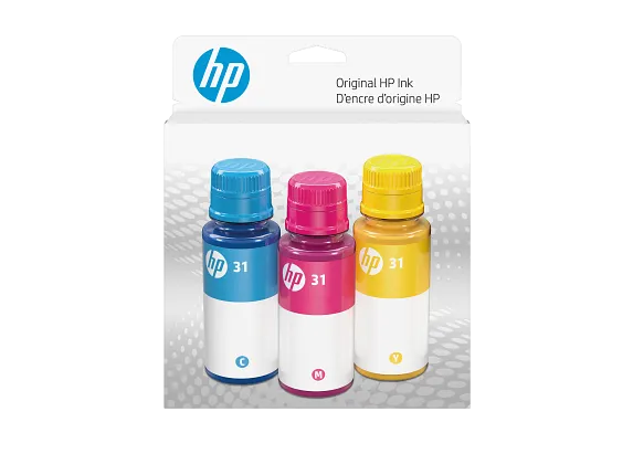 Ink Supplies, HP 31 Color Original Ink Bottle Combo 3-Pack, 9C228AN