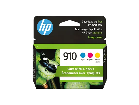 Ink Supplies, HP 910 3-pack Cyan/Magenta/Yellow Original Ink Cartridges, 3YN97AN#140