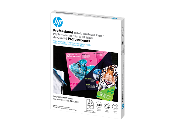 HP Professional Tri-Fold Business Paper, Glossy, 48 lb, 8.5 x 11 in. (216 x 279 mm), 150 sheets 4WN12A - Left
