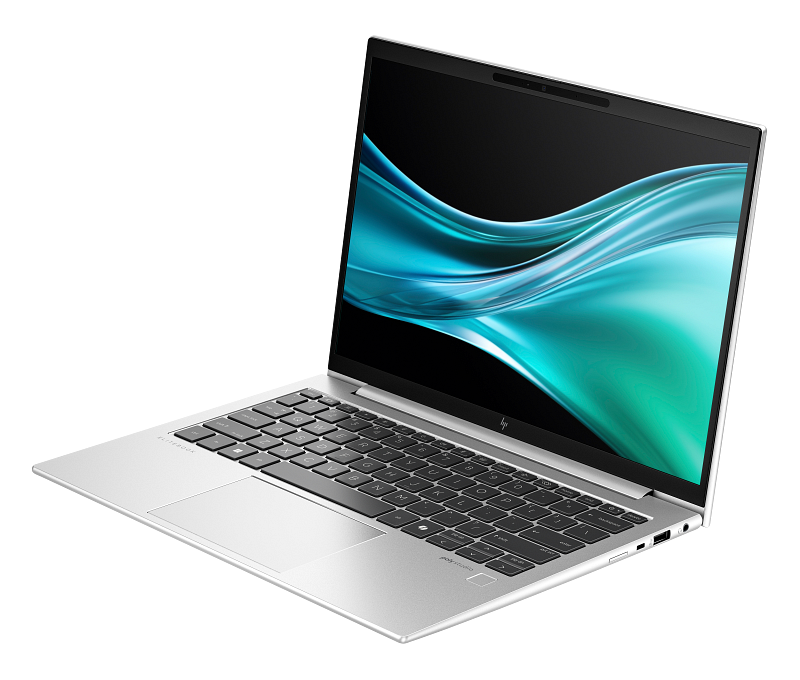HP EliteBook 830 G11 13 polegadas prata natural NT IRcam FPR CoreSet AHS branco preto frente esquerda aberta
