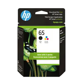 HP 65 2-pack Black/Tri-color Original Ink Cartridges, T0A36AN#140