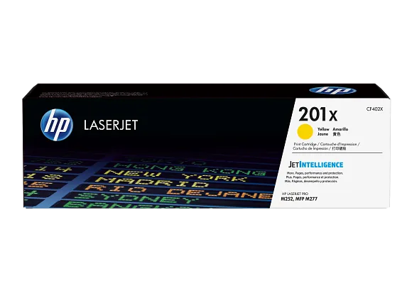 HP Laser Toner Cartridges and Kits, HP 201X High Yield Yellow Original LaserJet Toner Cartridge, CF402X