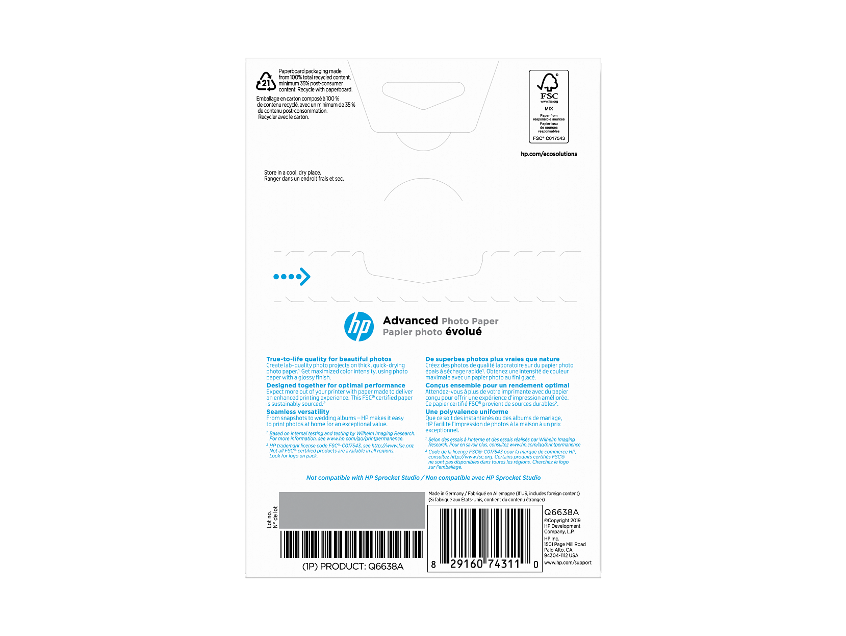 HP Advanced Glossy Photo Paper |100 arkuszy | 4 x 6 cali bez obramowania | Q6638A - Zdjęcie 3 z 6