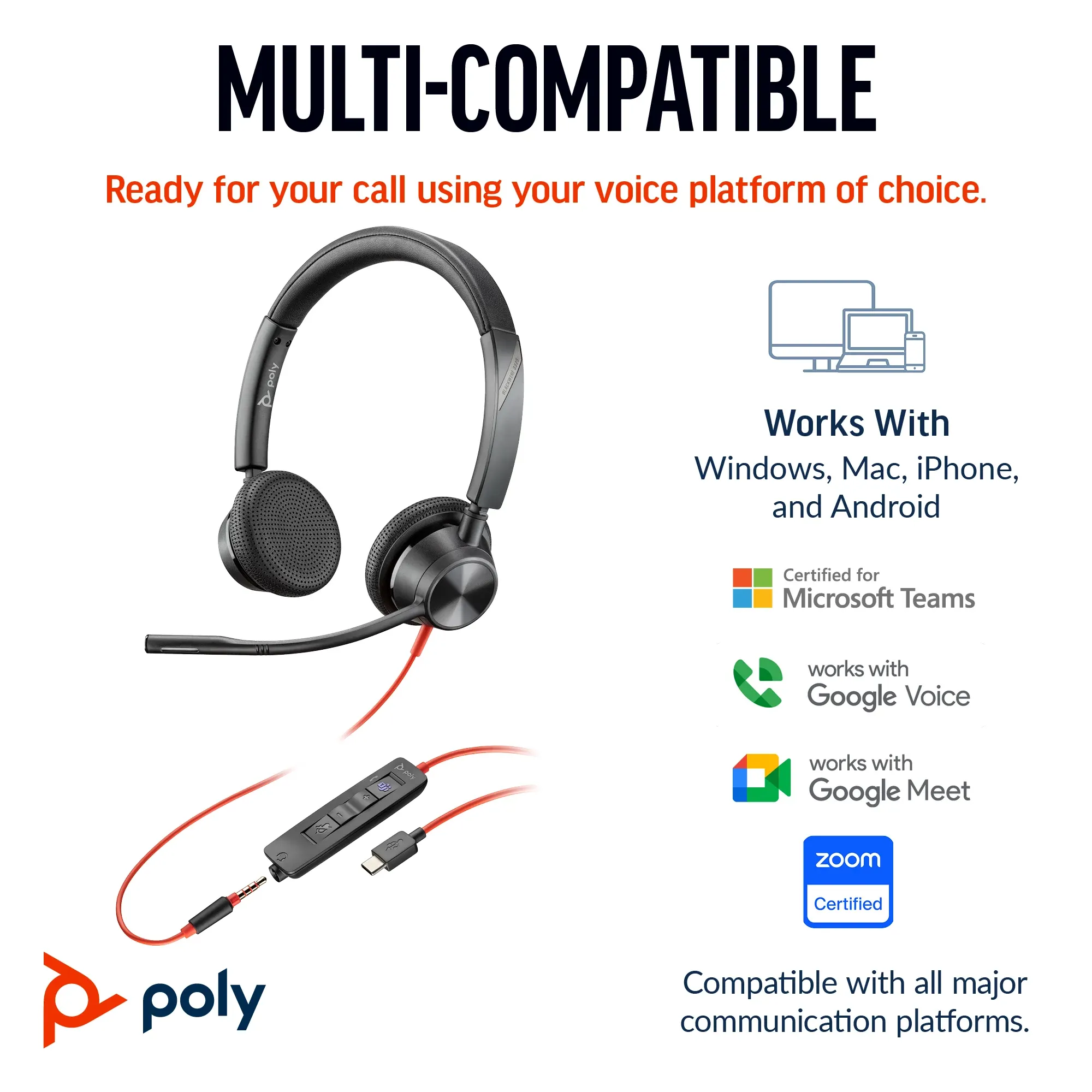 Poly Blackwire 3325 Stereo Headset - Thumbnail 5