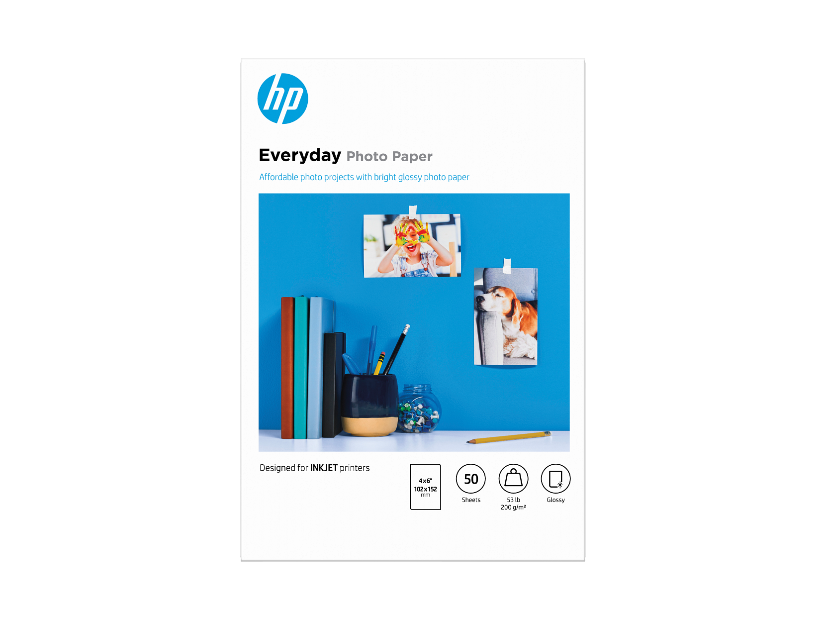 HP Everyday Photo Paper, Glossy, 52 lb, 4 x 6 in. (101 x 152 mm), 50 sheets - Picture 1 of 10