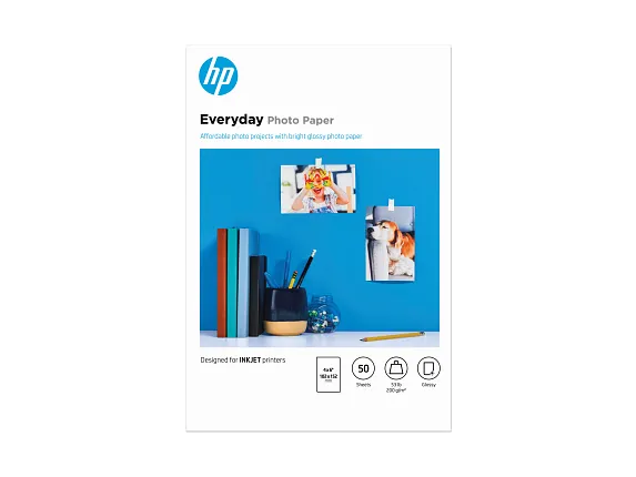 HP Everyday Photo Paper, Glossy, 52 lb, 4 x 6 in. (101 x 152 mm), 50 sheets CR758A