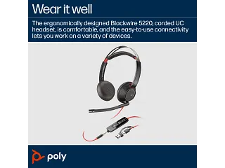 Poly Blackwire 5220 Stereo USB-C Headset +3.5mm Plug +USB-C/A Adapter