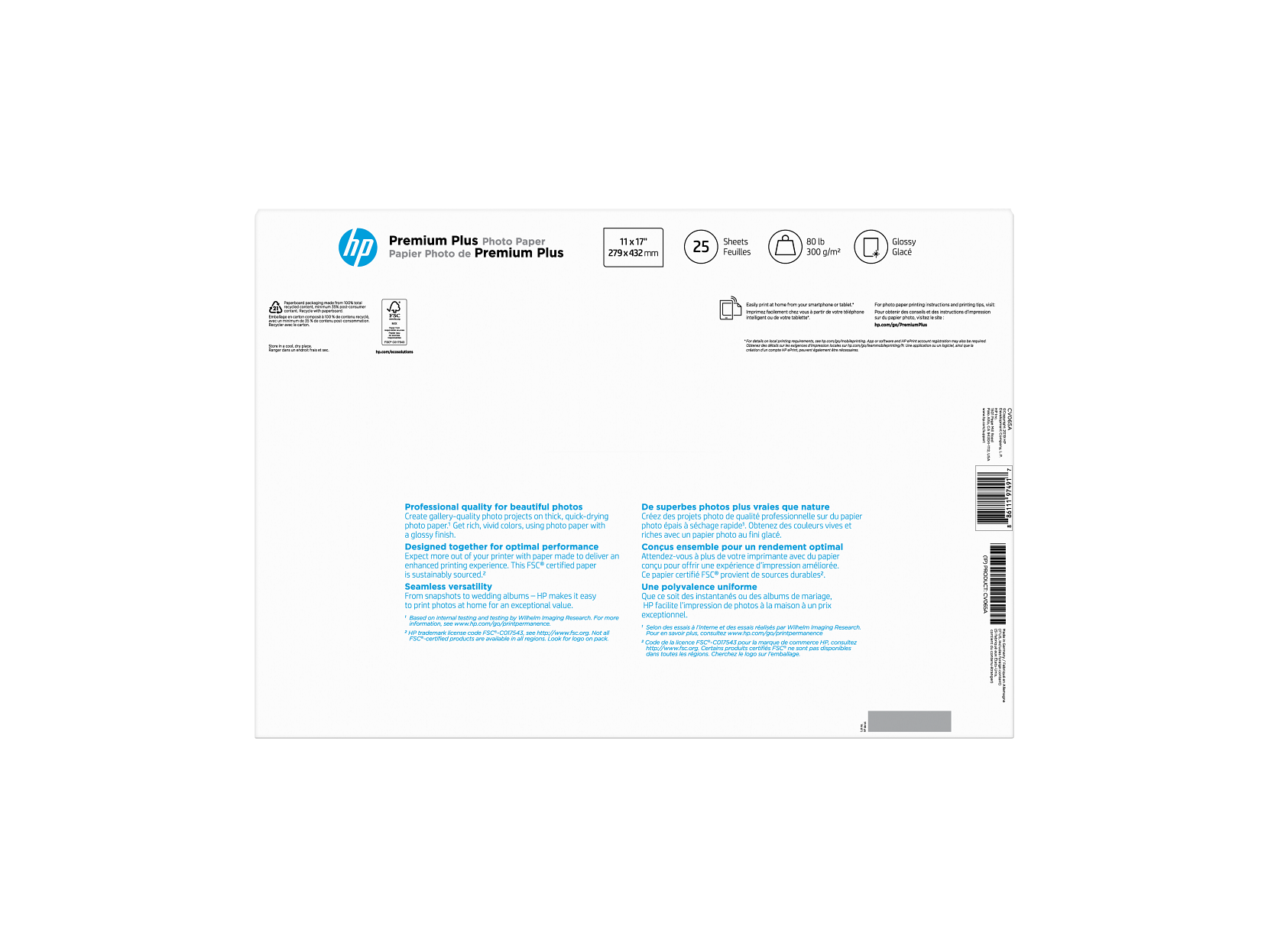 HP Premium Plus Glossy Photo Paper | 25 Sheets | Tabloid | 11 x 17 in | CV065A - Afbeelding 3 van 5