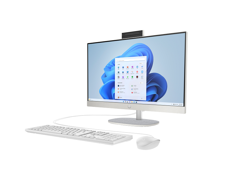 23C1 - HP OPP 24 ShellWhite T NT HAS CaptainCrunchWired Win11 CoreSet FrontLeft CamUp WhiteBG Intel